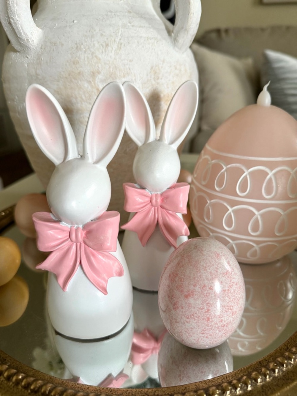 Easter bunny Pink bow Set of 2